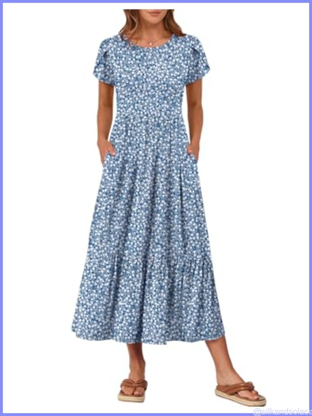 Women's Flowy Maxi Dress with Pockets Short Sleeve Casual Summer